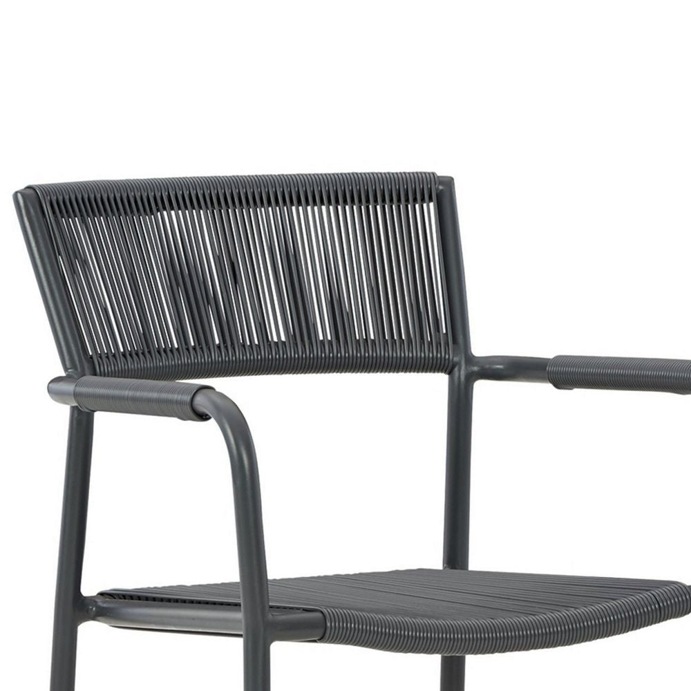 3 Piece Outdoor Table and Chair Set Gray Steel Frame Woven Resin Wicker By Casagear Home BM299192