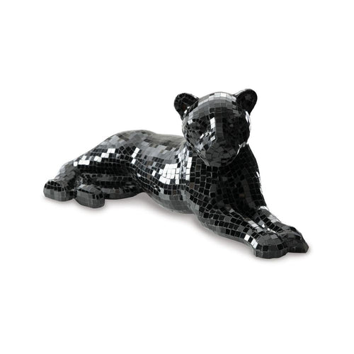 Panther Sculpture | 24" | Handcrafted Mosaic Glass | Black