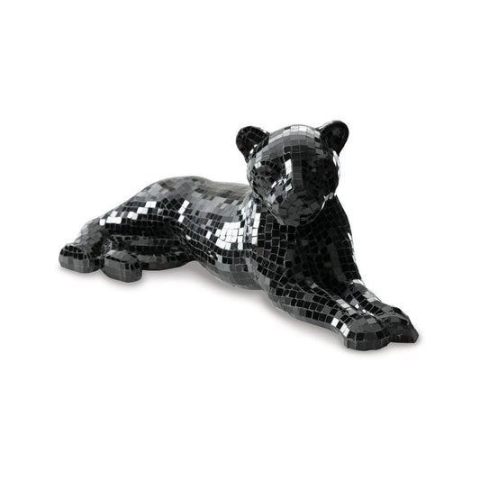 Panther Sculpture | 24" | Handcrafted Mosaic Glass | Black