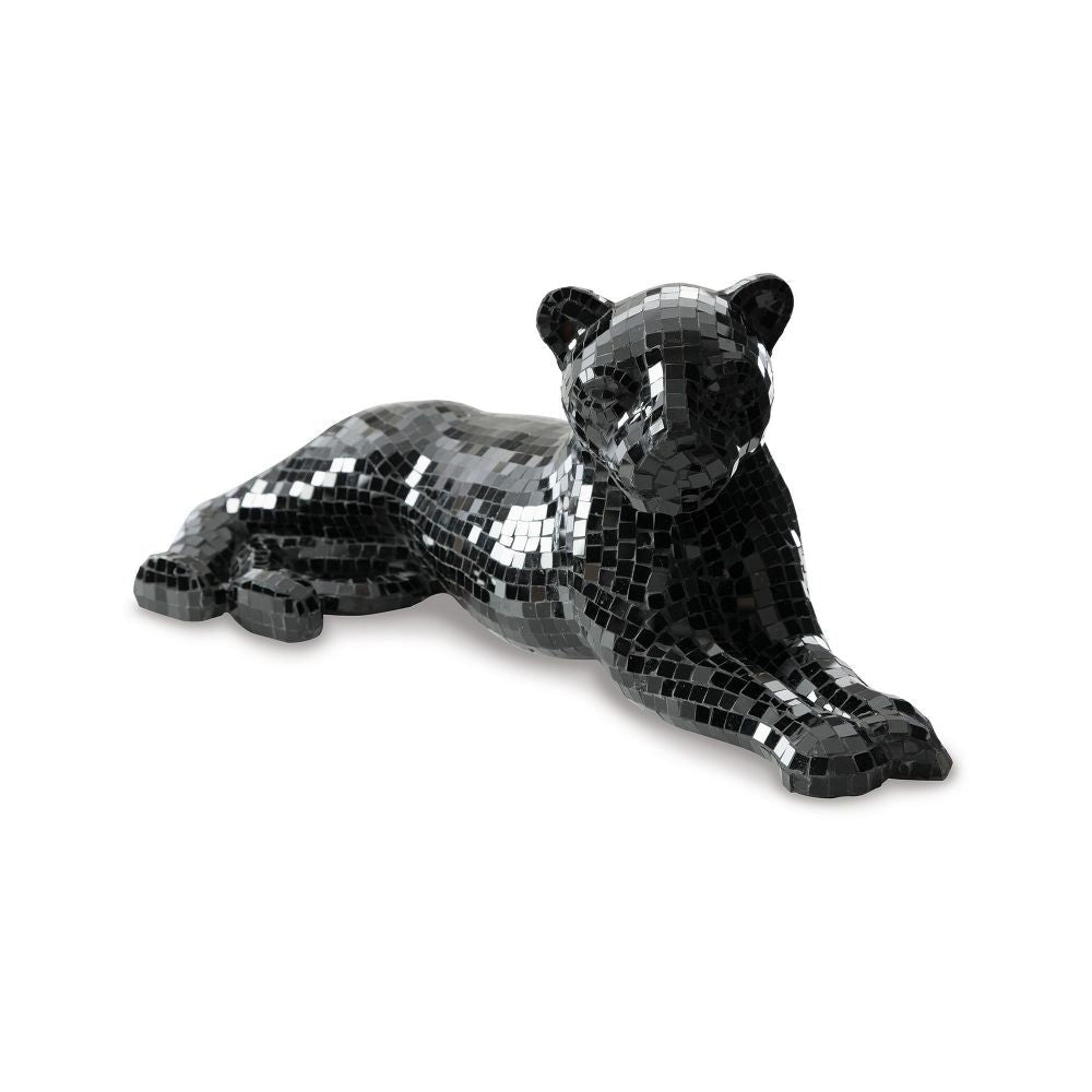 Panther Sculpture | 24" | Handcrafted Mosaic Glass | Black