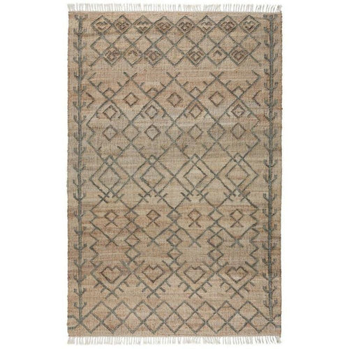 Ella Area Rug | 8 x 10 | Beige Jute | Tribal Geometric | Fringe