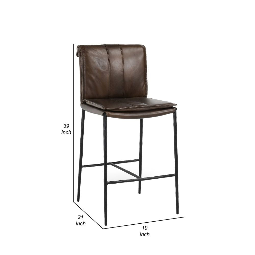 Iva 27 Inch Counter Stool Chair Rolled Back Iron Dark Brown Leather By Casagear Home BM299280