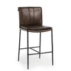Iva 27 Inch Counter Stool Chair, Rolled Back, Iron, Dark Brown Leather  By Casagear Home