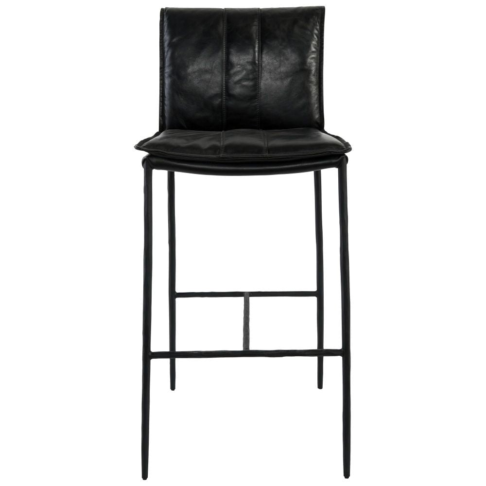 Iva 31 Inch Bar Stool Chair Padded Rolled Back Black Top Grain Leather By Casagear Home BM299281