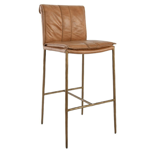 Iva 31 Inch Bar Stool Chair, Padded, Rolled Back, Tan Top Grain Leather By Casagear Home
