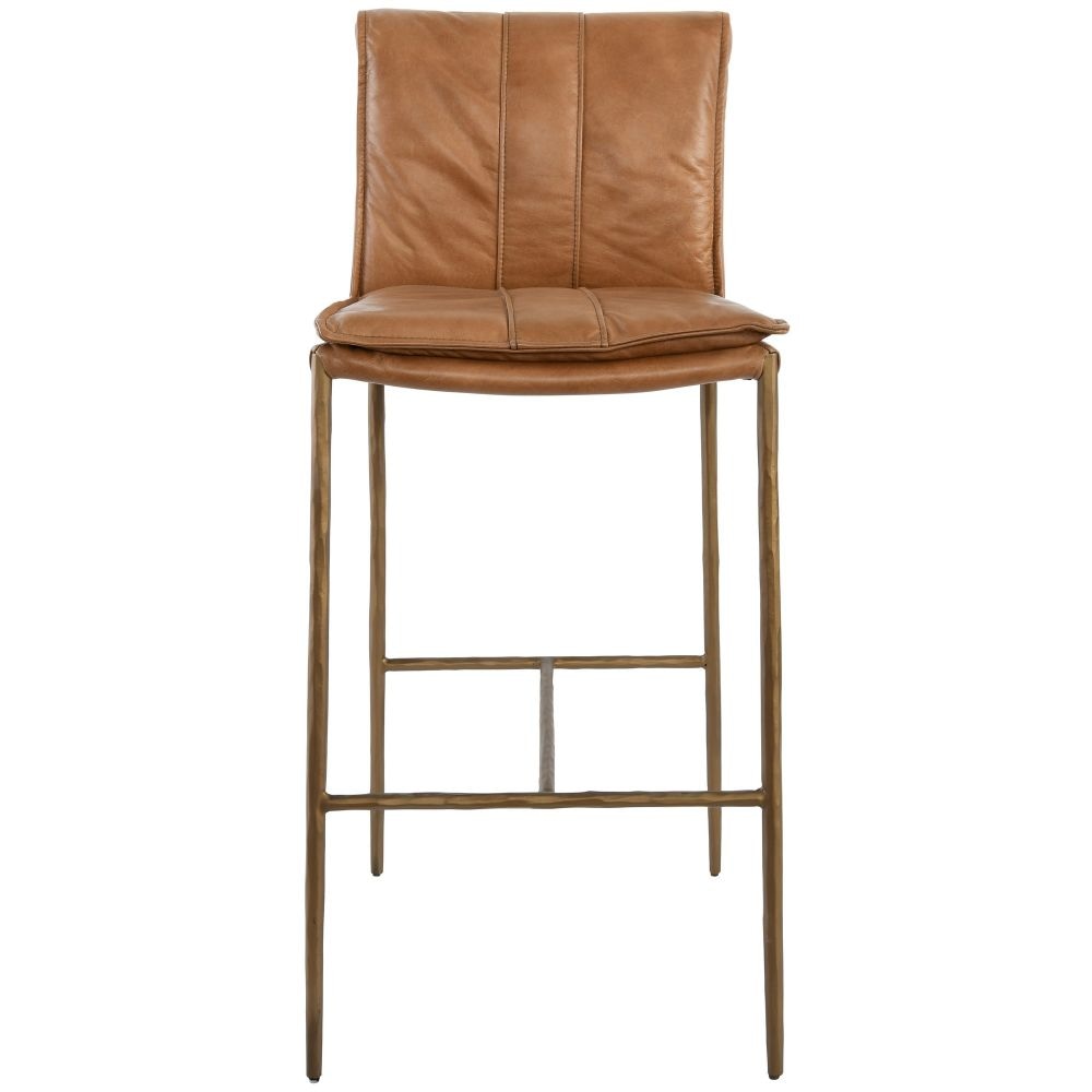 Iva 31 Inch Bar Stool Chair Padded Rolled Back Tan Top Grain Leather By Casagear Home BM299282