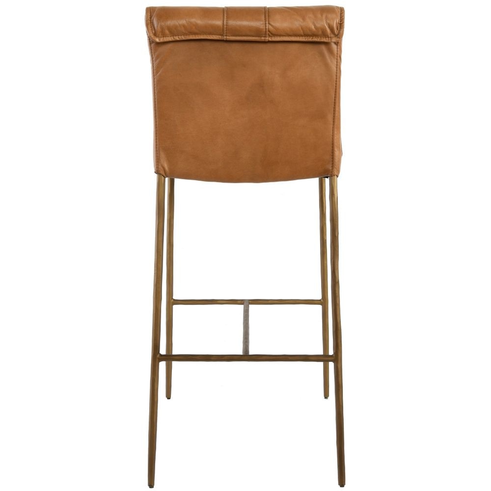 Iva 31 Inch Bar Stool Chair Padded Rolled Back Tan Top Grain Leather By Casagear Home BM299282