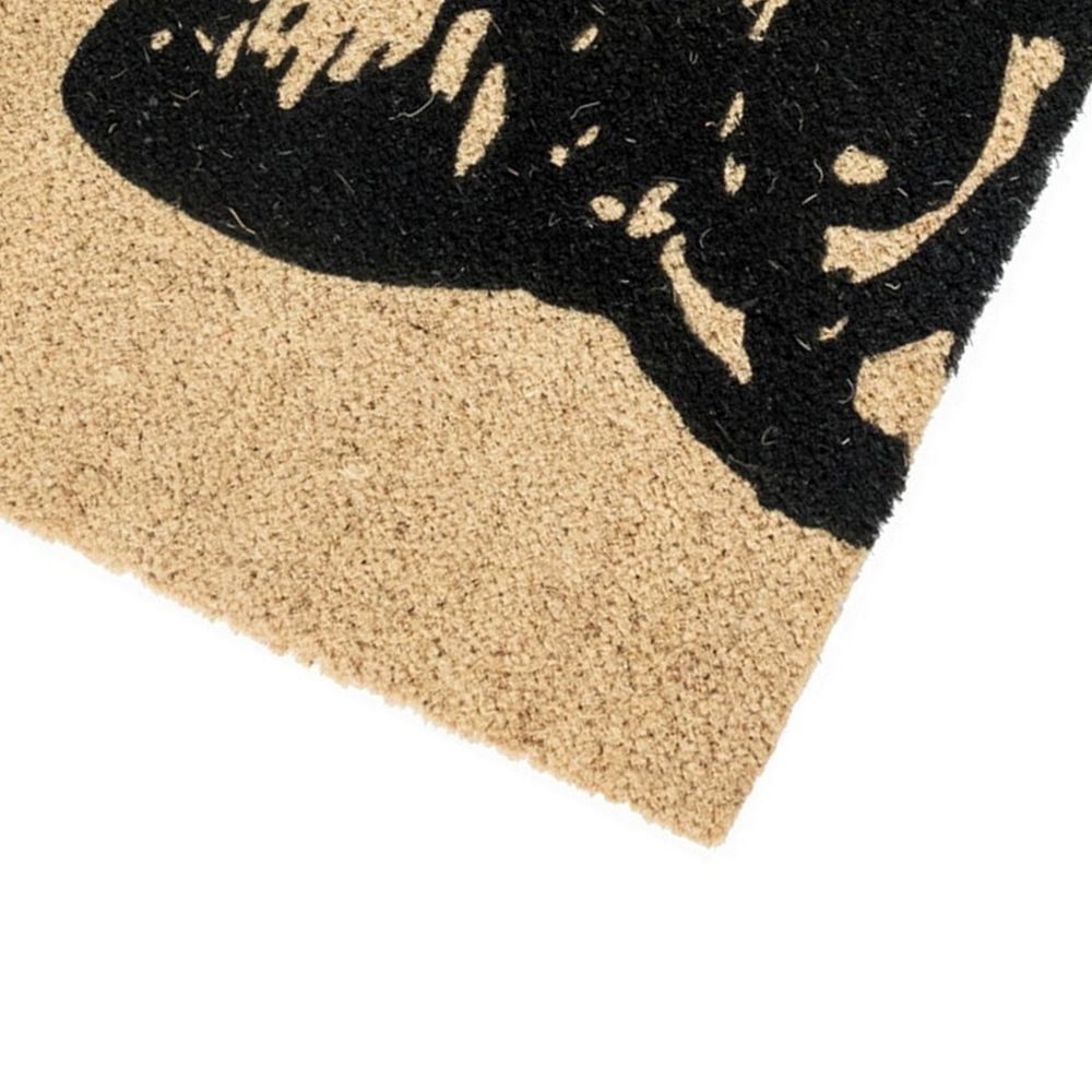 24 x 36 Machine Made Coir Doormat Black Cat Print Design Ivory Taupe Base By Casagear Home BM299358