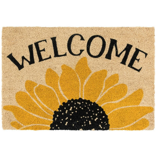 Sunflower Doormat | 24 x 36 | Coir | Yellow Black | Ivory Base
