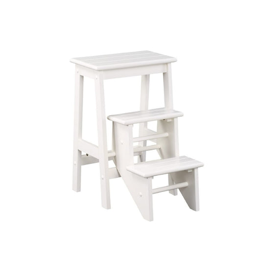 24" 3 Level Step Stool, Plank Tops, Safety Latch, White Wood By Casagear Home