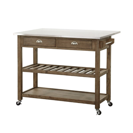 Amber 44" Rolling Kitchen Bar Cart, Stainless Steel, Brown By Casagear Home