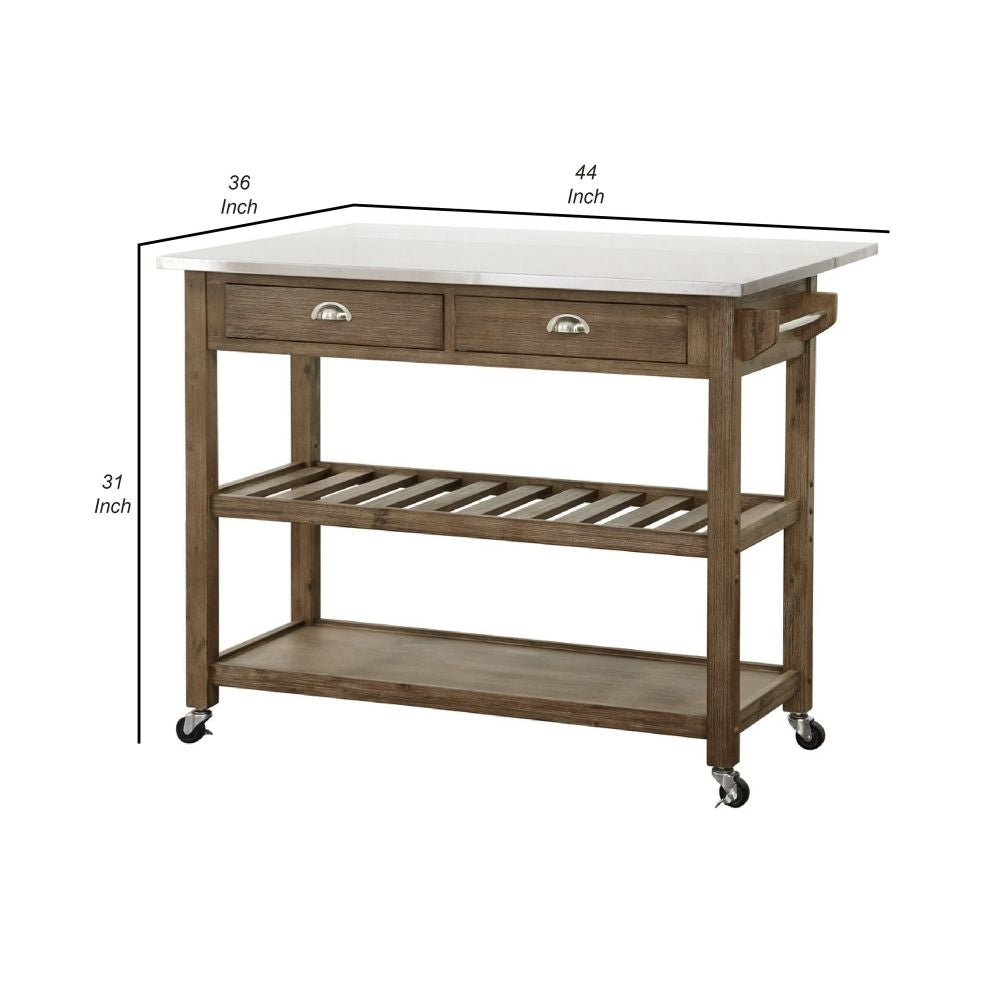 Amber 44 Rolling Kitchen Bar Cart Stainless Steel Brown By Casagear Home BM299374