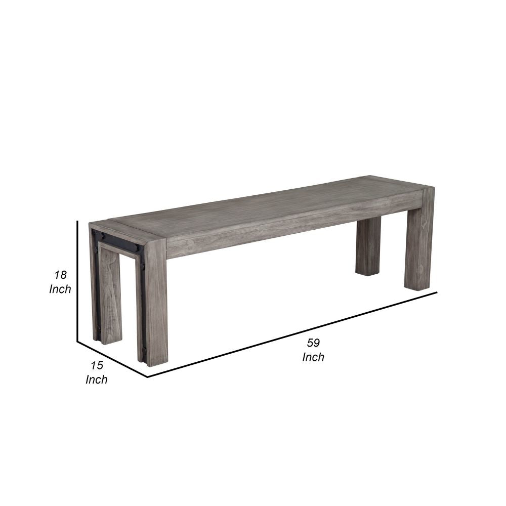 Ebb 59 Dining Bench Faux Metal Inset Handcrafted Gray By Casagear Home BM299471