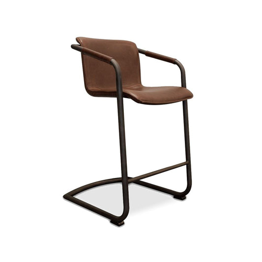 27" Counter Stool Chair, Set of 2, Brown Vegan Faux Leather By Casagear Home