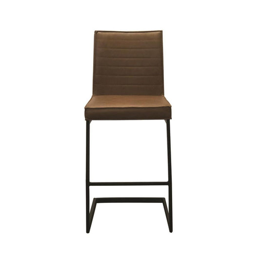 25" Counter Stool Chair, Channel Tufted Brown Vegan Leather By Casagear Home