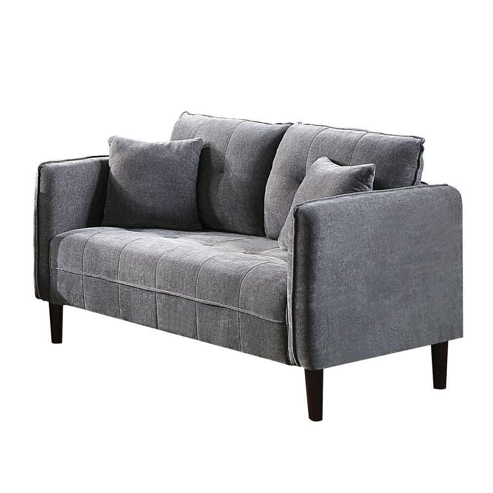 Hak 52" Loveseat, Rounded Arms, Biscuit Tufting, Gray By Casagear Home