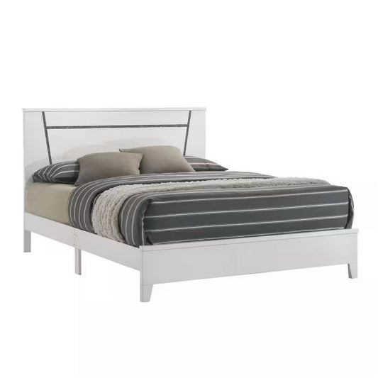 Lif California King Bed, Glitter Panel, White Solid Wood By Casagear Home