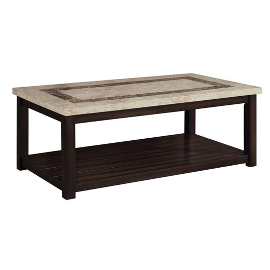Cora 48" Coffee Table, Faux Marble Top, Block Legs, Brown By Casagear Home