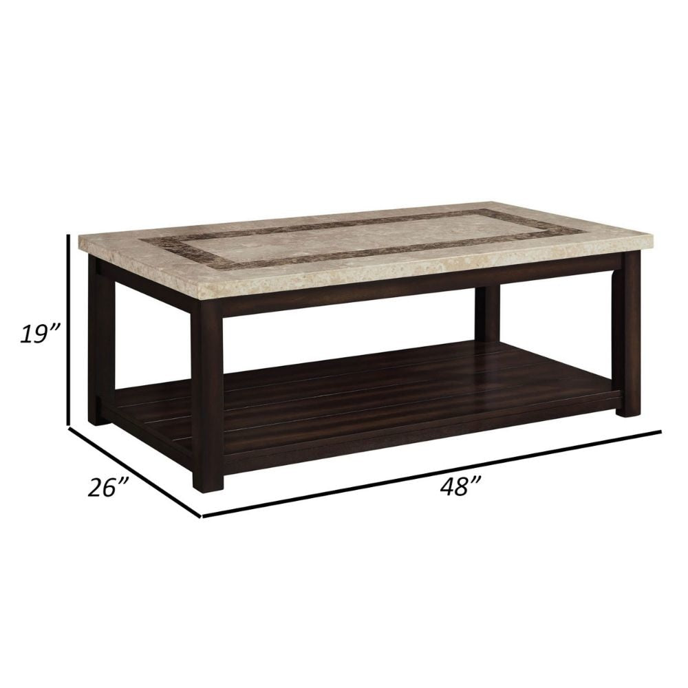Cora 48 Coffee Table Faux Marble Top Block Legs Brown By Casagear Home BM300546