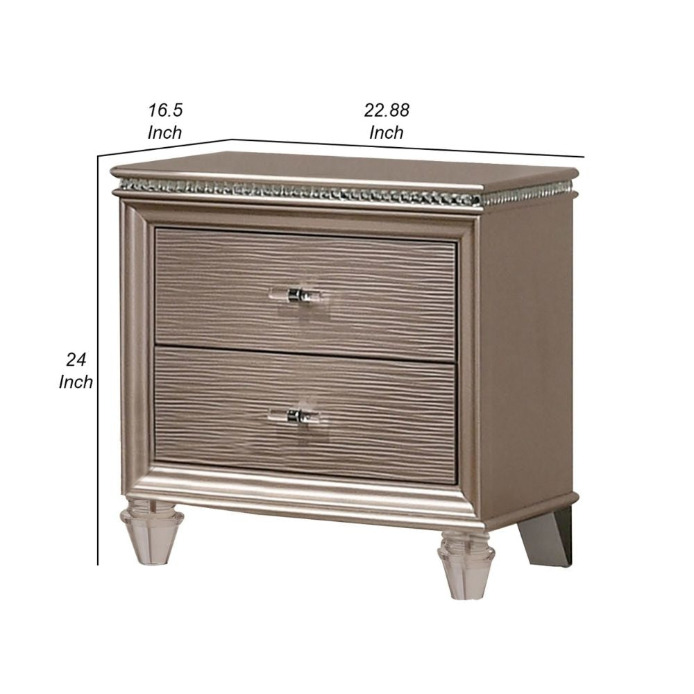 Jisoo 24 Nightstand 2 Drawers Textured Drawers Gold By Casagear Home BM300565