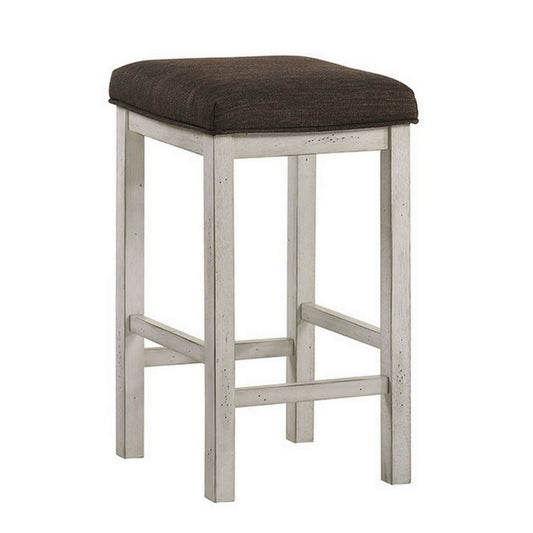Berg 26" Stool, Set of 2, Brown Fabric Padded Seat, White By Casagear Home