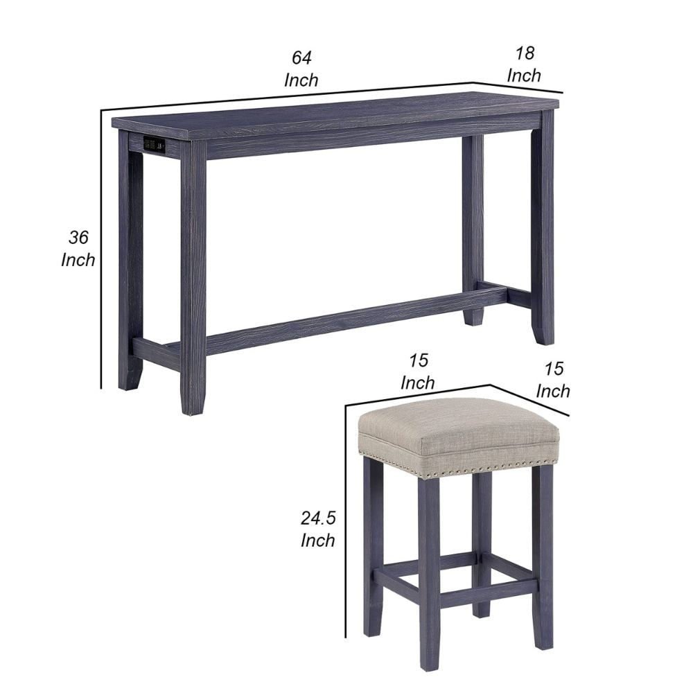 Eala 4 Piece Counter Height Table and Stool Set Blue By Casagear Home BM300631