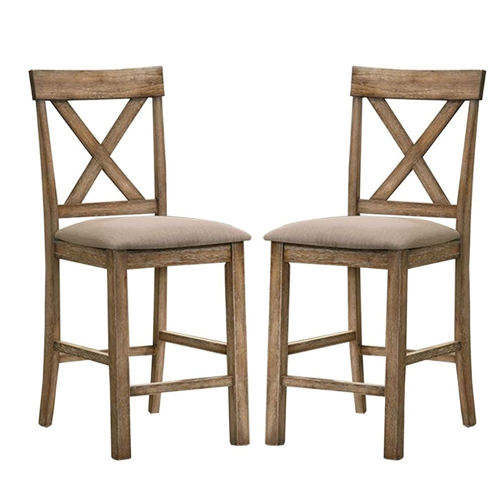 Sera 26" Counter Height Chair, Set of 2, Brown Wood, Fabric By Casagear Home