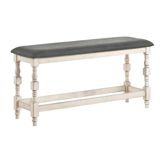 Swan 51" Counter Height Bench, Gray Padded, Ivory Legs By Casagear Home