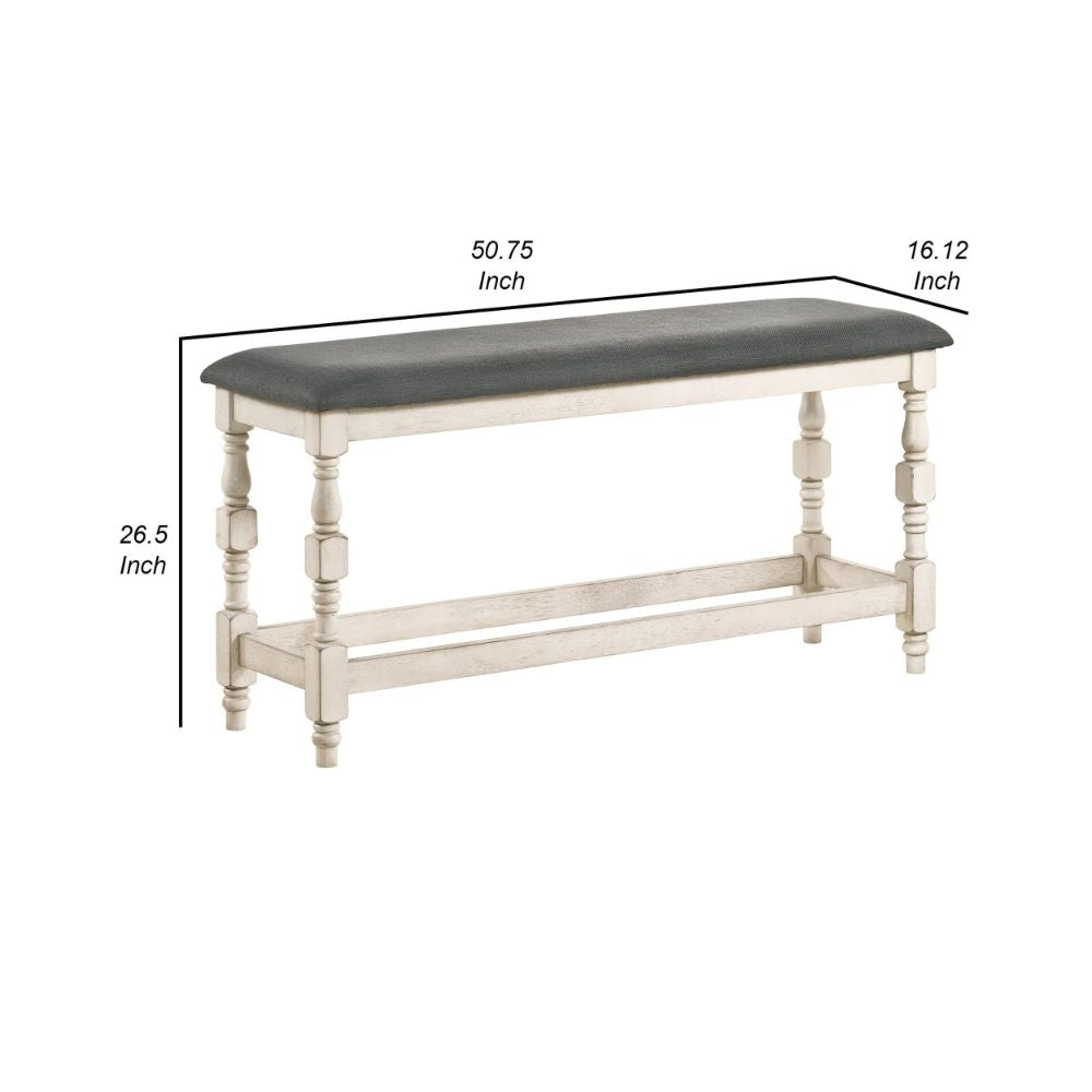 Swan 51 Counter Height Bench Gray Padded Ivory Legs By Casagear Home BM300662