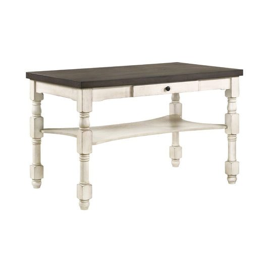 Swan 60" Counter Height Table, Turned Legs, Ivory Wood, Gray By Casagear Home