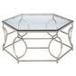 Slade 40" Coffee Table, Hexagonal, Geometric Base, Chrome By Casagear Home