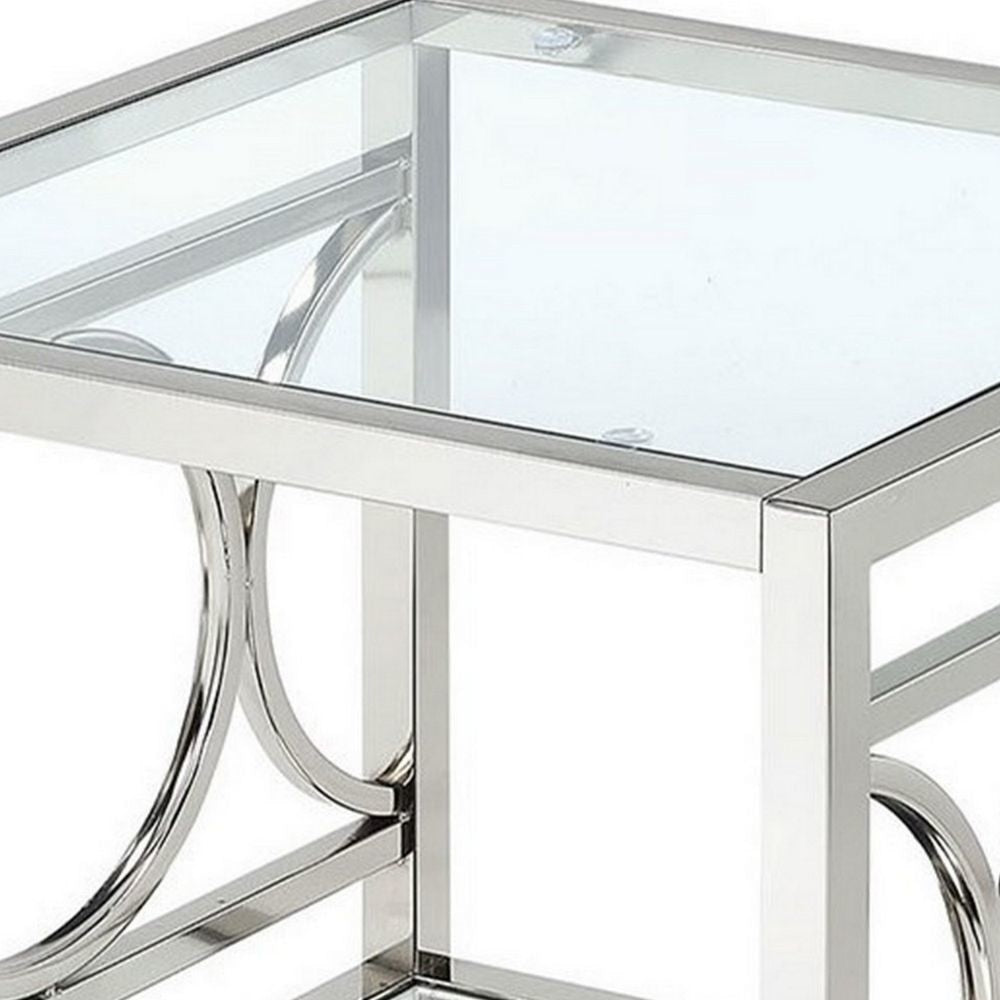 Paire 24 Side End Table Glass Top Mirrored Bottom Shelf By Casagear Home BM300670