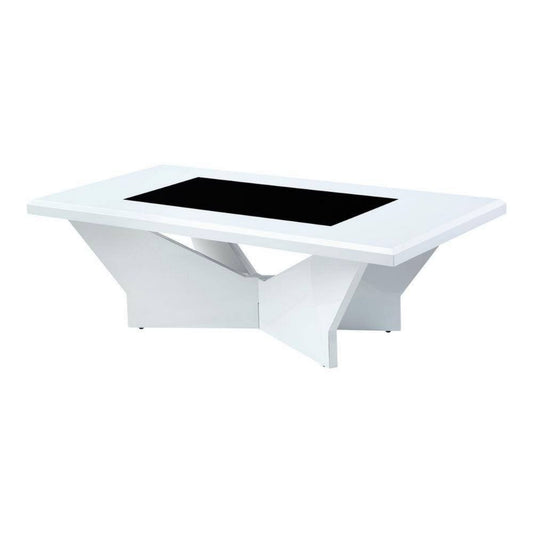 Pera 47" Coffee Table, Glass Insert, Geometric, White By Casagear Home
