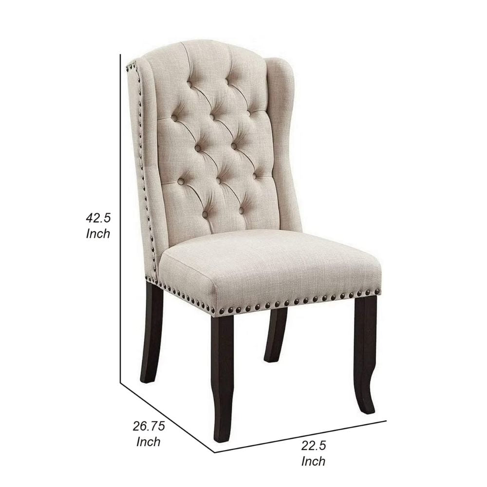 Bega 23 Side Chair Wingback Tufted Black Gray Set of 2 By Casagear Home BM300678