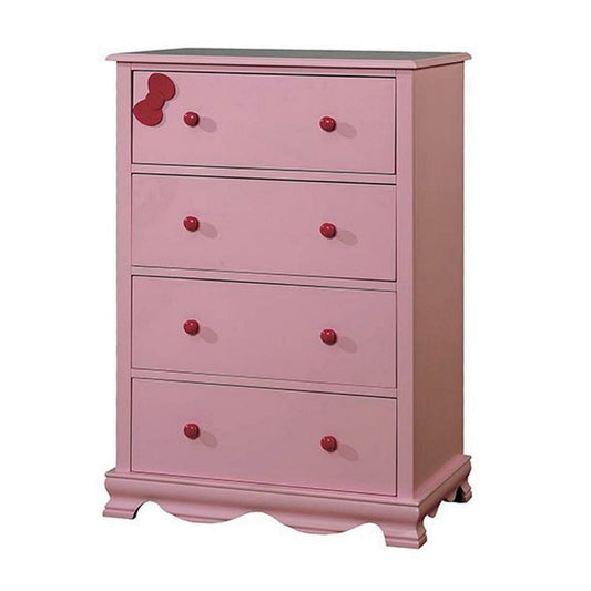 Zina 42" Tall Dresser Chest, 5 Drawers, Bow Accent, Pink By Casagear Home
