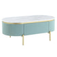 Ville 48" Oblong Coffee Table, Faux Marble Top, Teal, White By Casagear Home