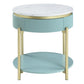 Ville 23" Round Side End Table, Faux Marble Top, White, Teal By Casagear Home