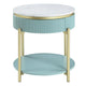 Ville 23" Round Side End Table, Faux Marble Top, White, Teal By Casagear Home
