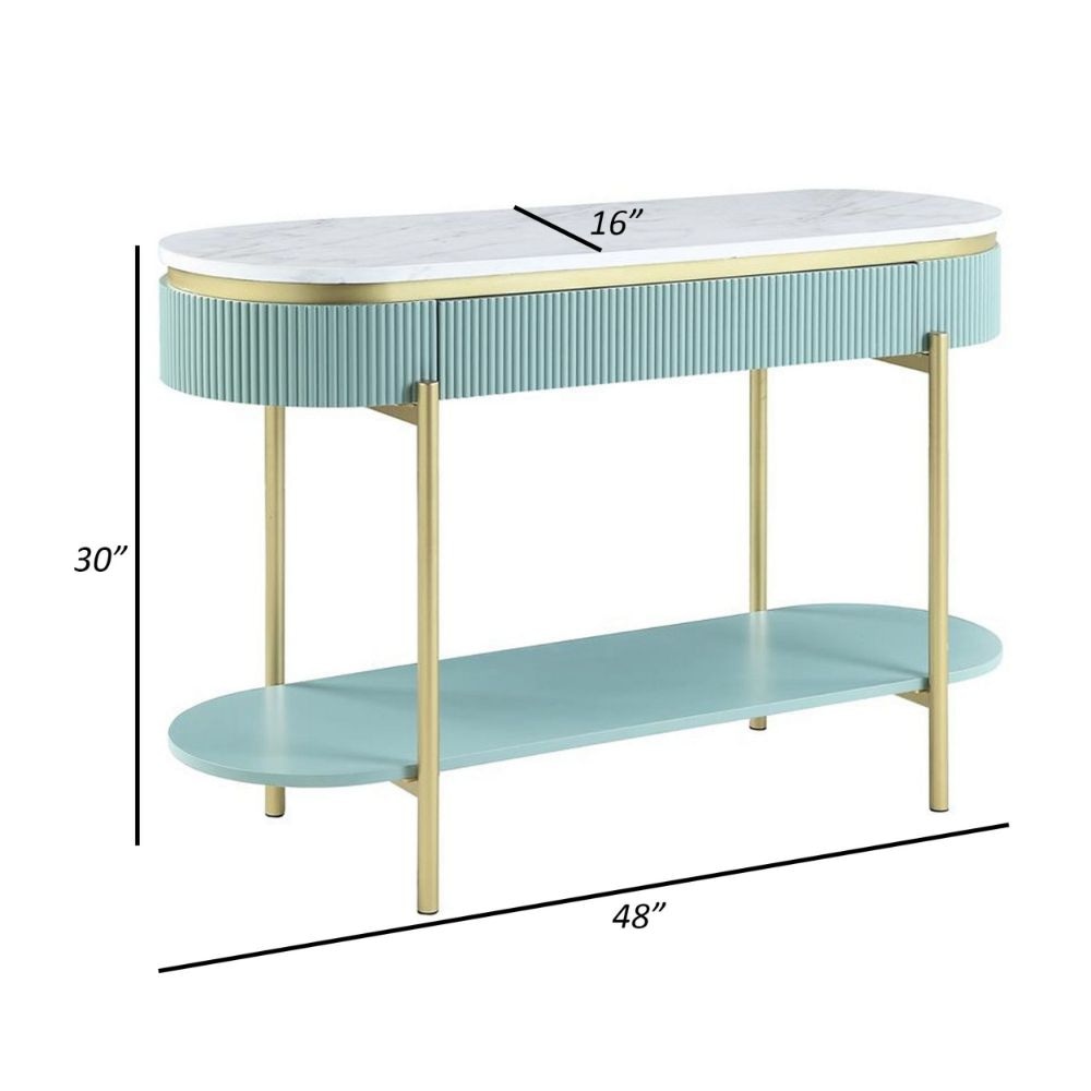 Ville 48 Sofa Console Table Faux Marble Top White Teal By Casagear Home BM300714