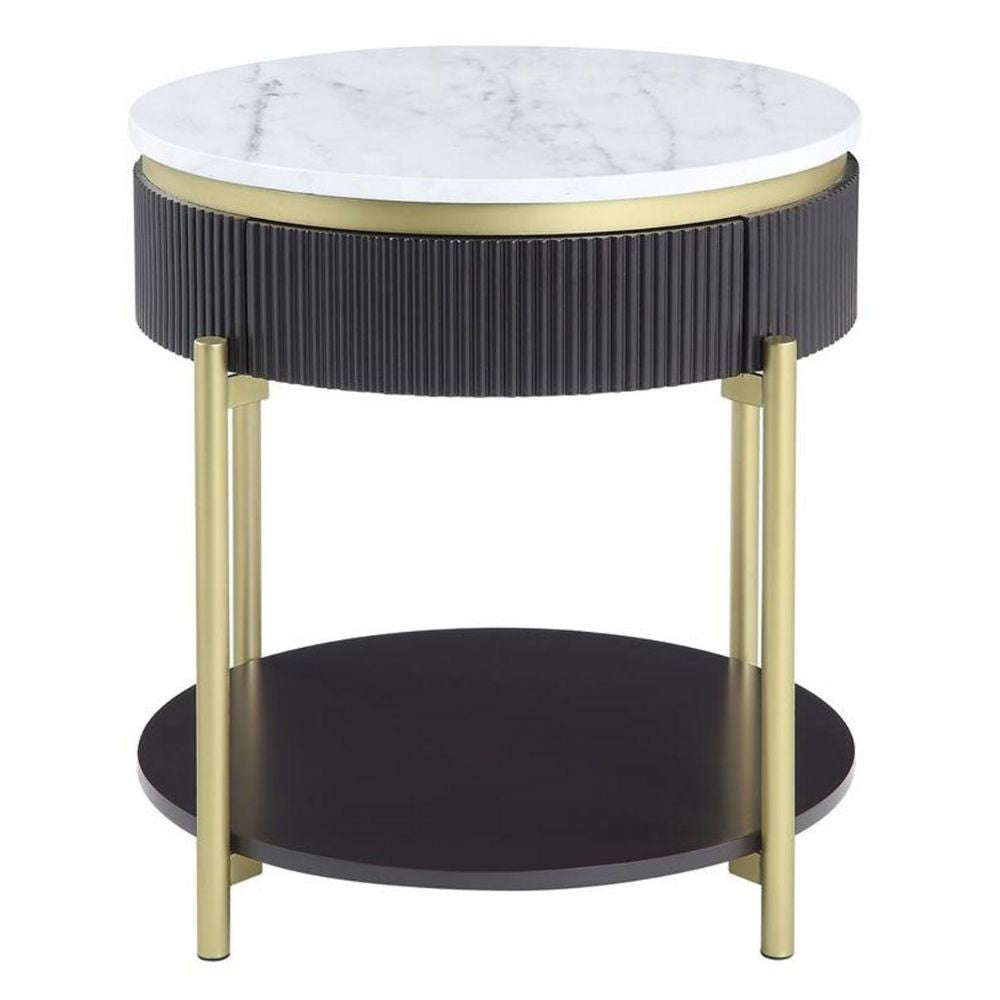 Ville 23 Round Side End Table White Faux Marble Top Brown By Casagear Home BM300716