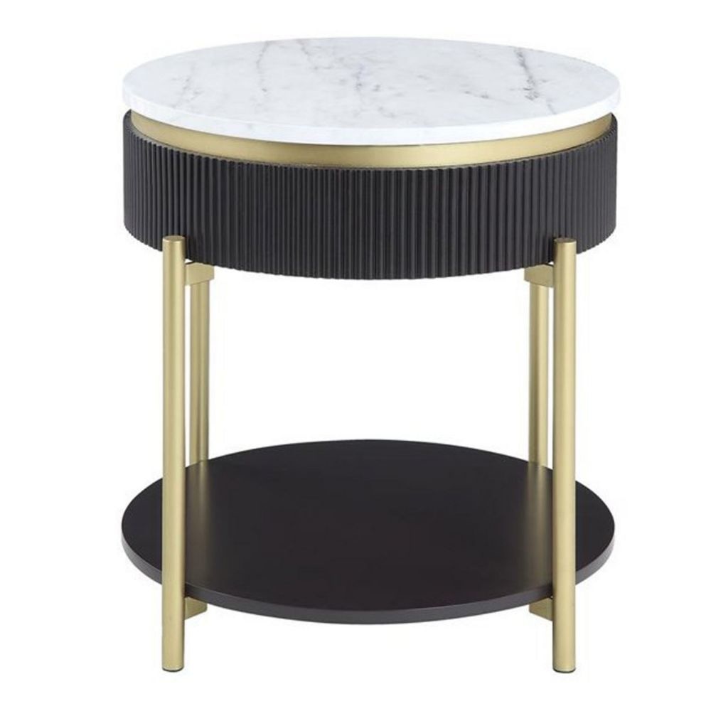 Ville 23 Round Side End Table White Faux Marble Top Brown By Casagear Home BM300716