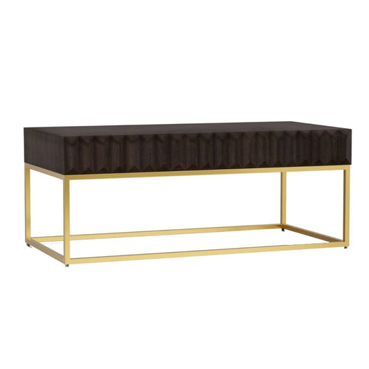 Bran 48" Rectangular 2 Drawer Coffee Table, Brown, Gold By Casagear Home