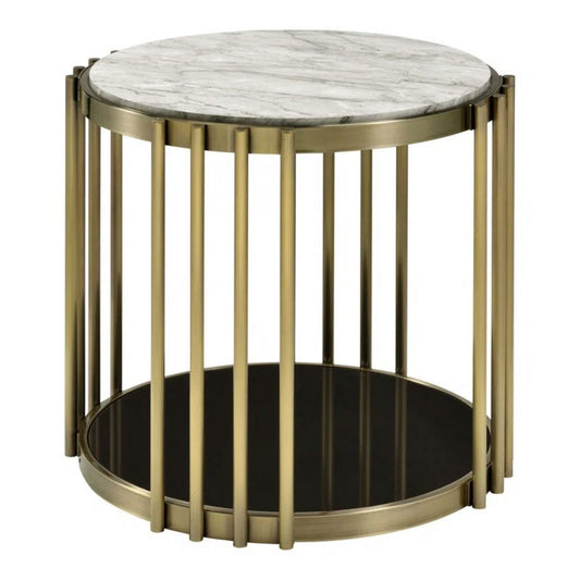 Kein 26" Round Side End Table, Faux Marble Top, Steel Frame By Casagear Home