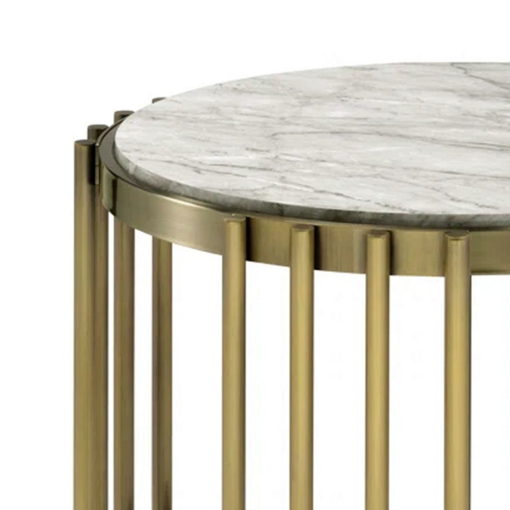 Kein 26 Round Side End Table Faux Marble Top Steel Frame By Casagear Home BM300730