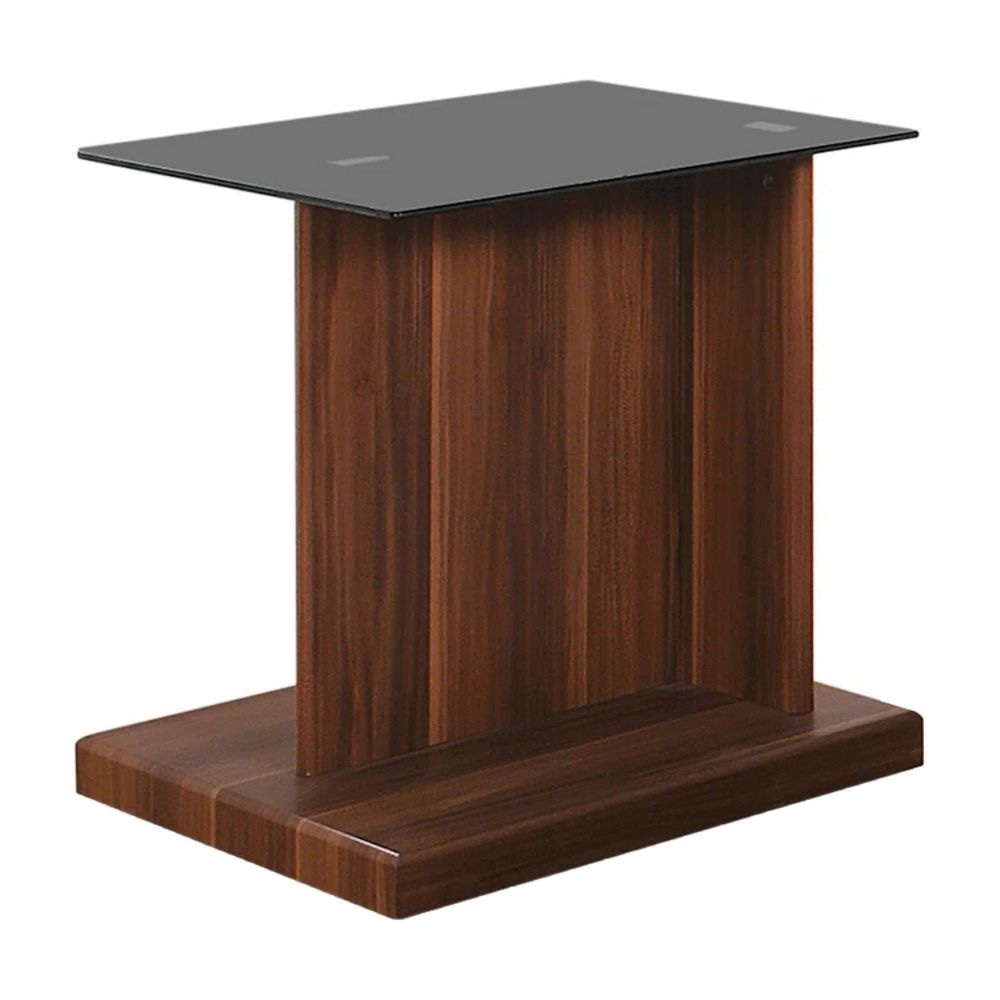 Liam 22" Square Pedestal Side End Table, Brown, Glass Top By Casagear Home