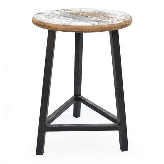 24" Accent Stool, Brown Wood Seat, Black Metal Frame By Casagear Home