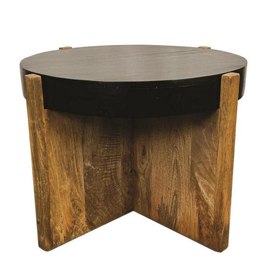 Oza 24" Side Table, Distressed Top, Crossed Base, Brown By Casagear Home