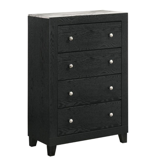 Yoh 47" 4 Drawer Dresser Chest, Marble Top, Metal, Black By Casagear Home