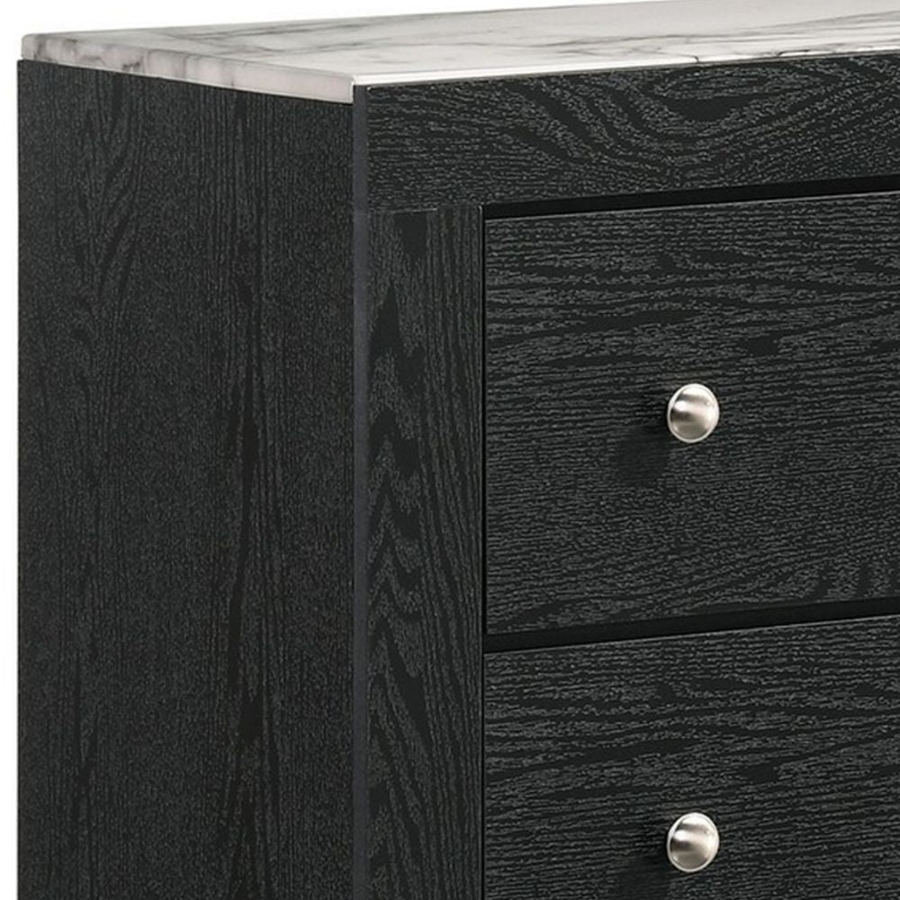 Yoh 47 4 Drawer Dresser Chest Marble Top Metal Black By Casagear Home BM300825