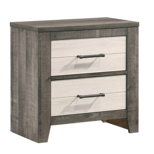 Yaz 25" 2 Drawer Nightstand, Bar Handles, White and Gray By Casagear Home